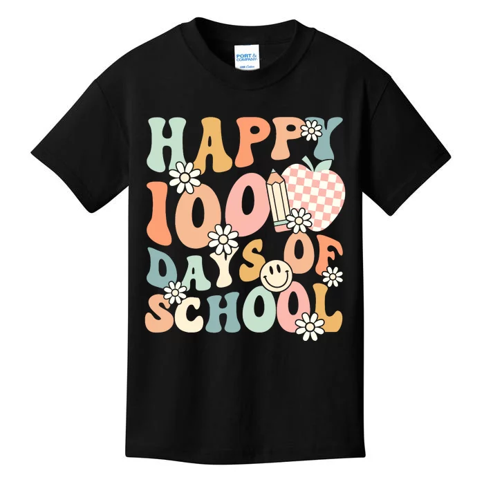 Happy 100th Day Of School Teacher Retro Groovy 100 Days Kids T-Shirt