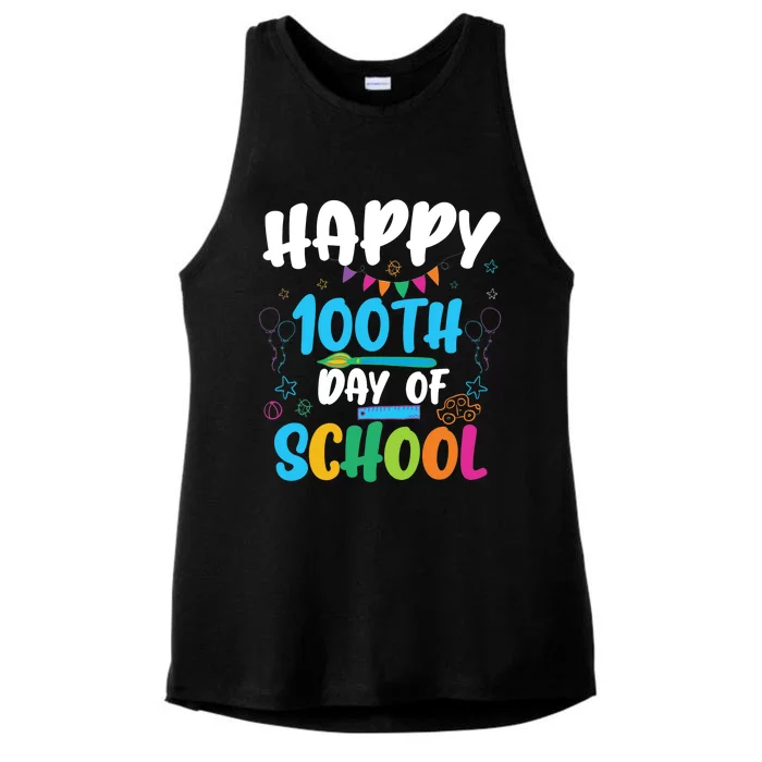 Happy 100th Day Of School For Teacher Or Child Ladies Tri-Blend Wicking Tank