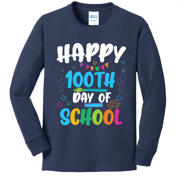 Happy 100th Day Of School For Teacher Or Child Kids Long Sleeve Shirt