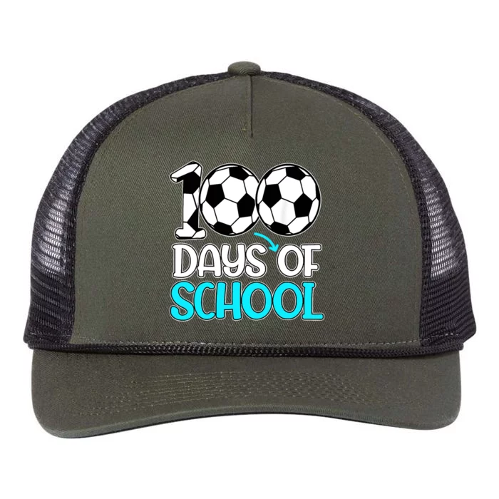 Happy 100 Days Of School 100th Day Soccer Teacher Boys Retro Rope Trucker Hat Cap