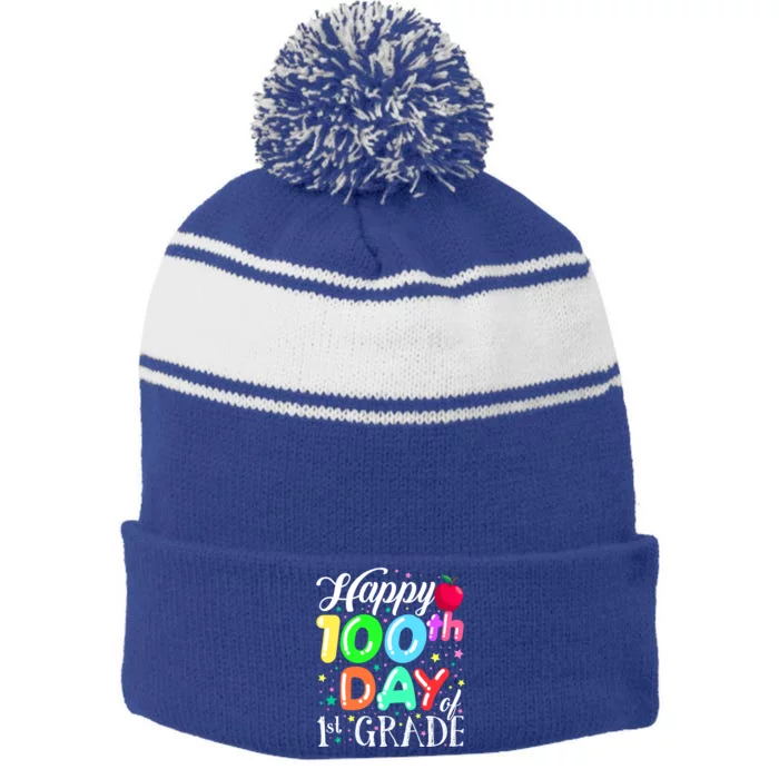 Happy 100Th Day Of First Grade Teacher Or Gift Stripe Pom Pom Beanie