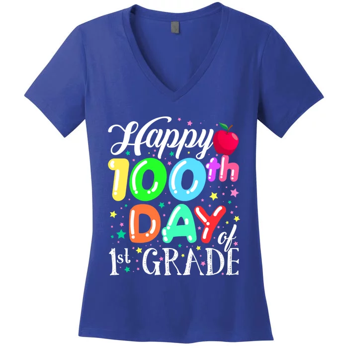 Happy 100Th Day Of First Grade Teacher Or Gift Women's V-Neck T-Shirt