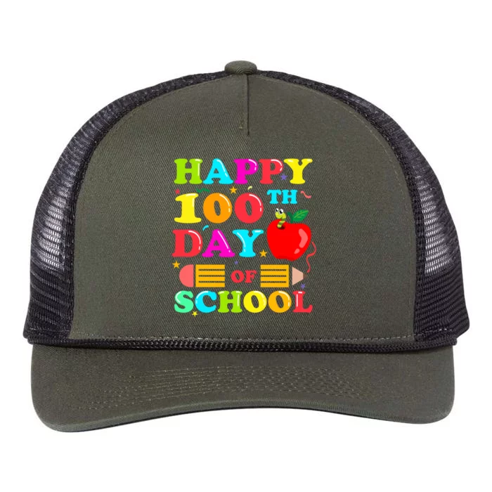 Happy 100th Days Of School Celebration Retro Rope Trucker Hat Cap