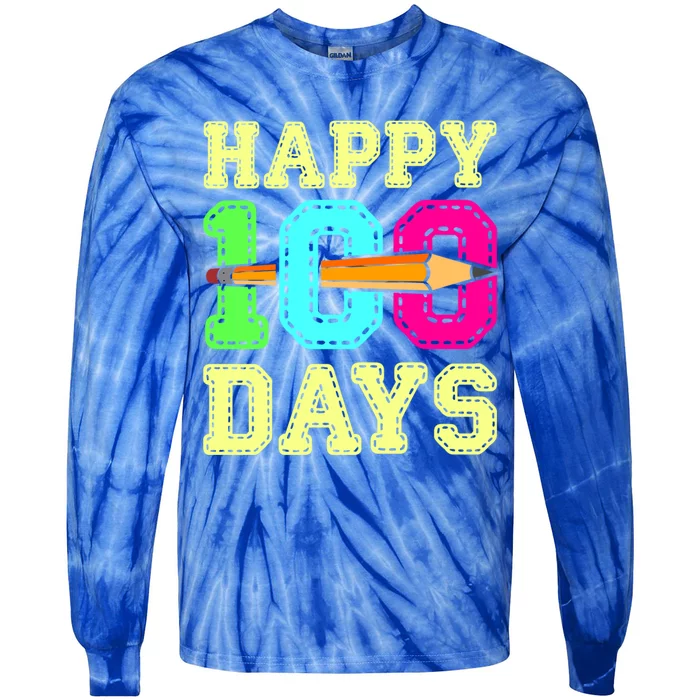 Happy 100 Days 100th Day Of School Student Teacher Gift Tie-Dye Long Sleeve Shirt