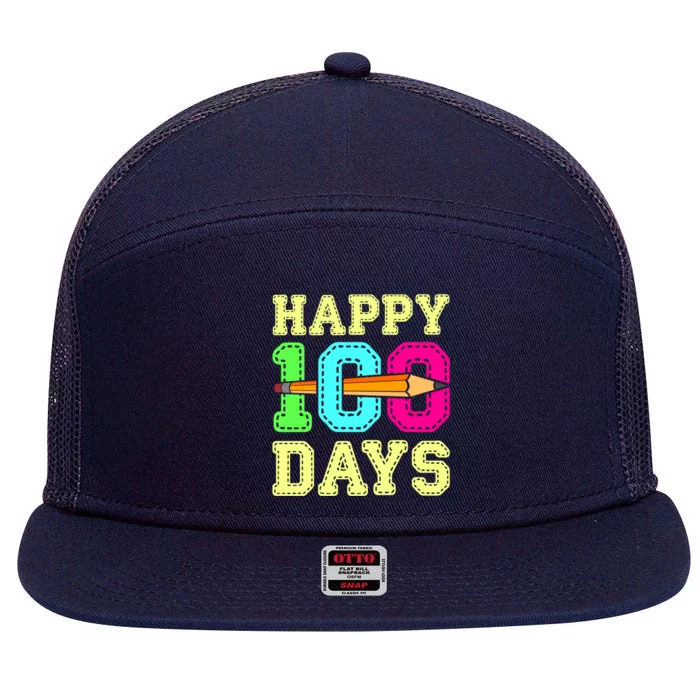 Happy 100 Days 100th Day Of School Student Teacher Gift 7 Panel Mesh Trucker Snapback Hat