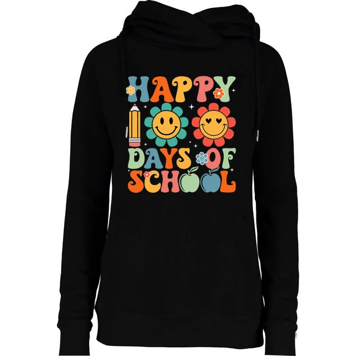 Happy 100th Day Of School Teacher Retro Groovy 100 Days Womens Funnel Neck Pullover Hood