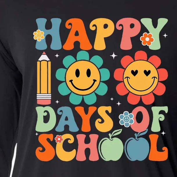 Happy 100th Day Of School Teacher Retro Groovy 100 Days Cooling Performance Long Sleeve Crew