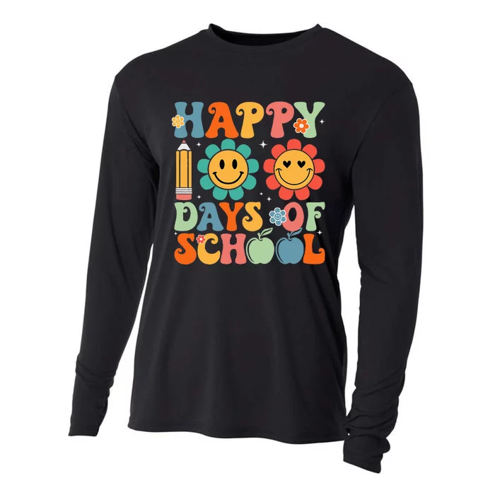 Happy 100th Day Of School Teacher Retro Groovy 100 Days Cooling Performance Long Sleeve Crew