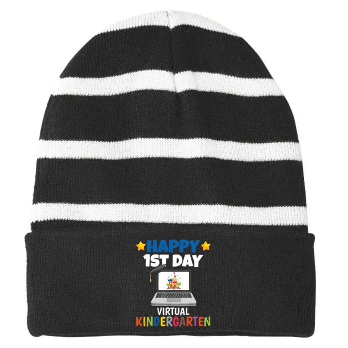 Happy 1st Day Virtual Kindergarten Striped Beanie with Solid Band