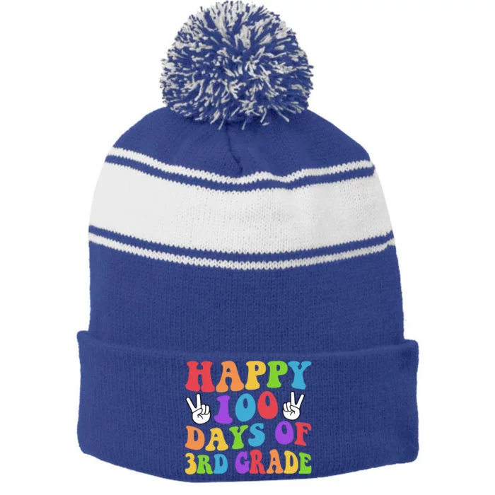 Happy 100 Days Of 3rd Grade 100 Days Of School Smarter Retro Great Gift Stripe Pom Pom Beanie