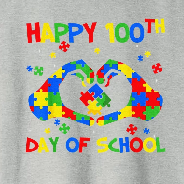 Happy 100th Day 100 Days Of School Autism Awareness Women's Crop Top Tee