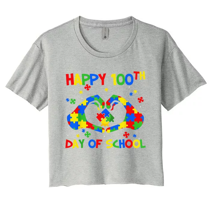 Happy 100th Day 100 Days Of School Autism Awareness Women's Crop Top Tee