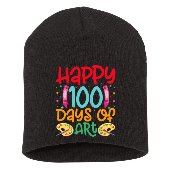 Happy 100 Days Of Art School Teachers Short Acrylic Beanie