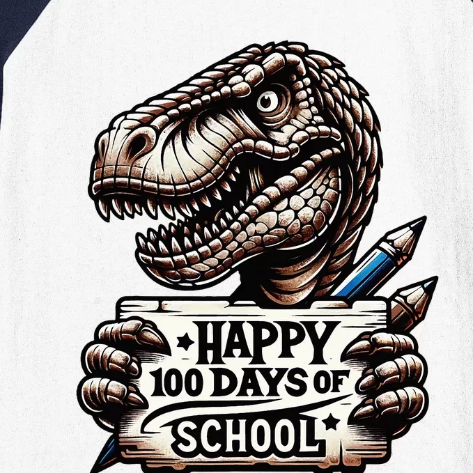 Happy 100 Days Of School Scary Funny Trex For Teachers Baseball Sleeve Shirt