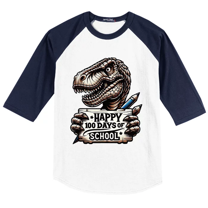 Happy 100 Days Of School Scary Funny Trex For Teachers Baseball Sleeve Shirt