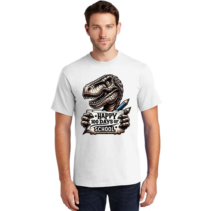 Happy 100 Days Of School Scary Funny Trex For Teachers Tall T-Shirt