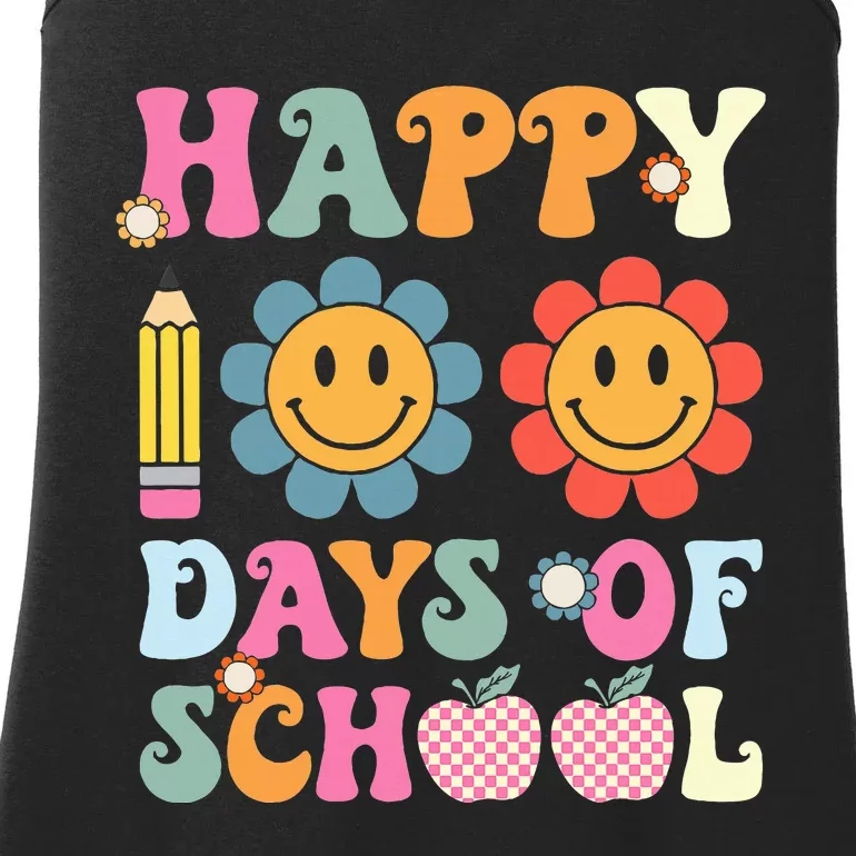 Happy 100th Day Of School Teacher Retro Groovy 100 Days Ladies Essential Tank