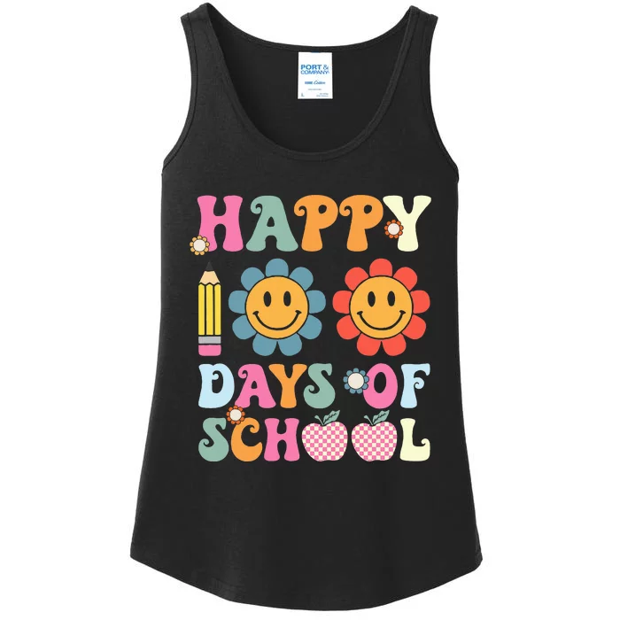 Happy 100th Day Of School Teacher Retro Groovy 100 Days Ladies Essential Tank