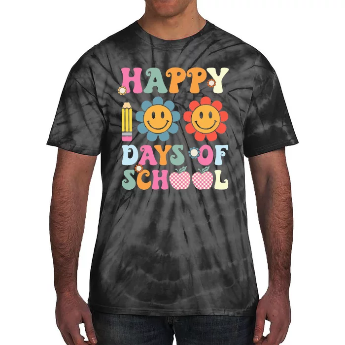 Happy 100th Day Of School Teacher Retro Groovy 100 Days Tie-Dye T-Shirt