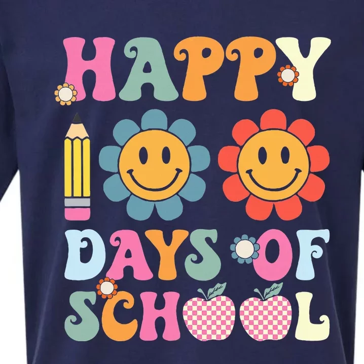 Happy 100th Day Of School Teacher Retro Groovy 100 Days Sueded Cloud Jersey T-Shirt