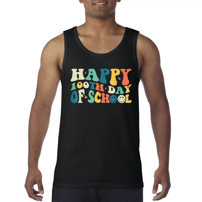 Happy 100 Days of School Retro Groovy Teachers Funny Tank Top