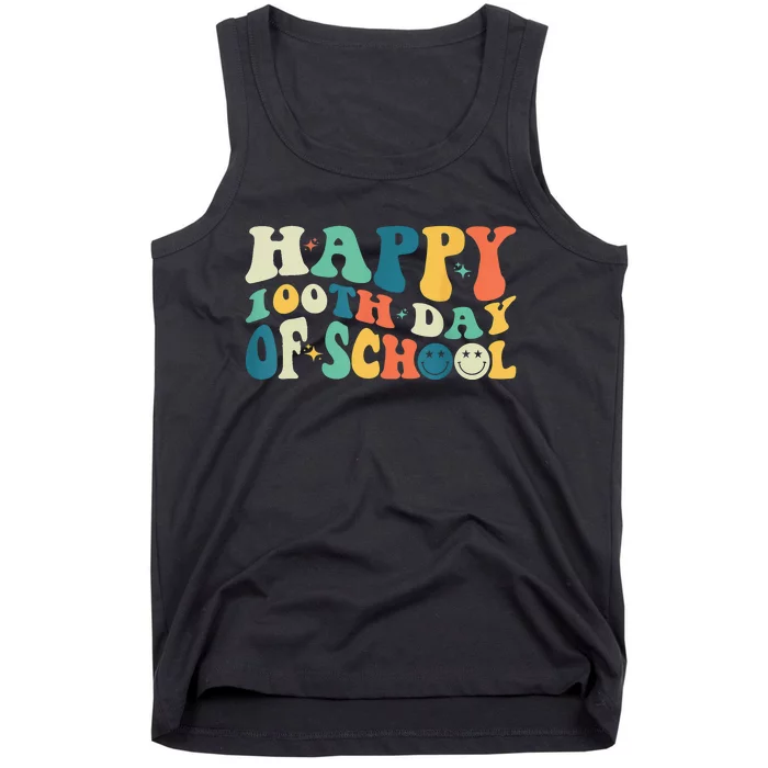 Happy 100 Days of School Retro Groovy Teachers Funny Tank Top