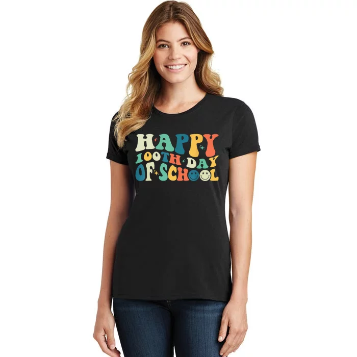 Happy 100 Days of School Retro Groovy Teachers Funny Women's T-Shirt