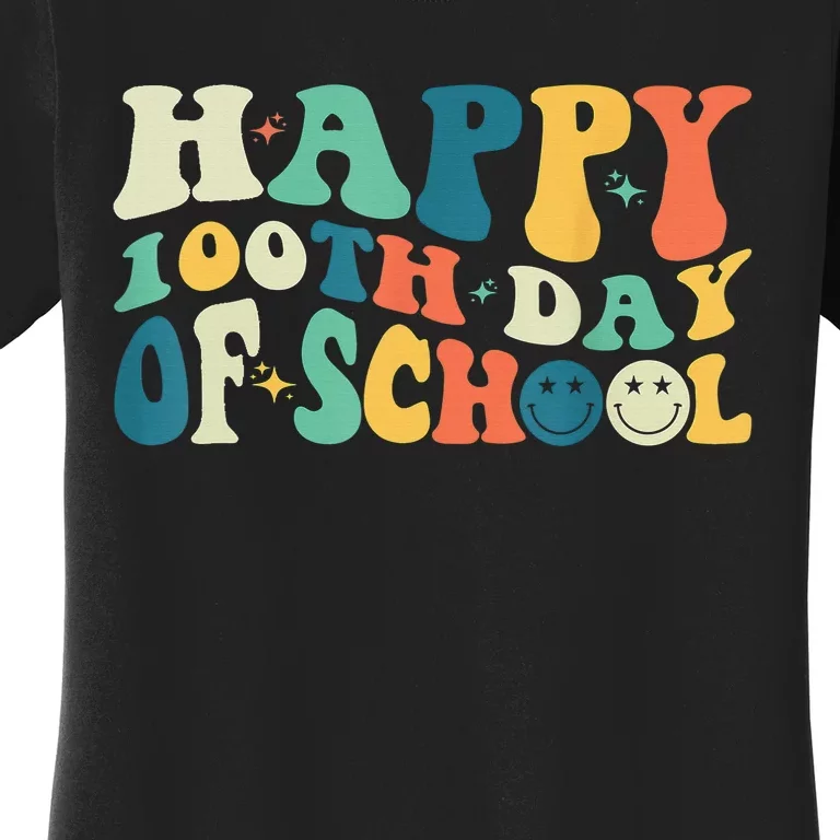 Happy 100 Days of School Retro Groovy Teachers Funny Women's T-Shirt