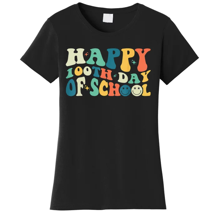 Happy 100 Days of School Retro Groovy Teachers Funny Women's T-Shirt