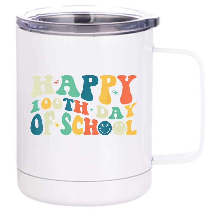 Happy 100 Days of School Retro Groovy Teachers Funny Front & Back 12oz Stainless Steel Tumbler Cup