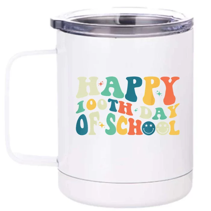 Happy 100 Days of School Retro Groovy Teachers Funny Front & Back 12oz Stainless Steel Tumbler Cup