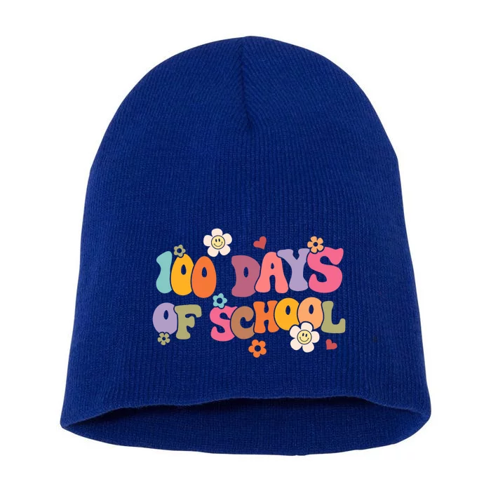 Happy 100 Days Of School 100 Days Smarter Brighter Groovy Gift Short Acrylic Beanie