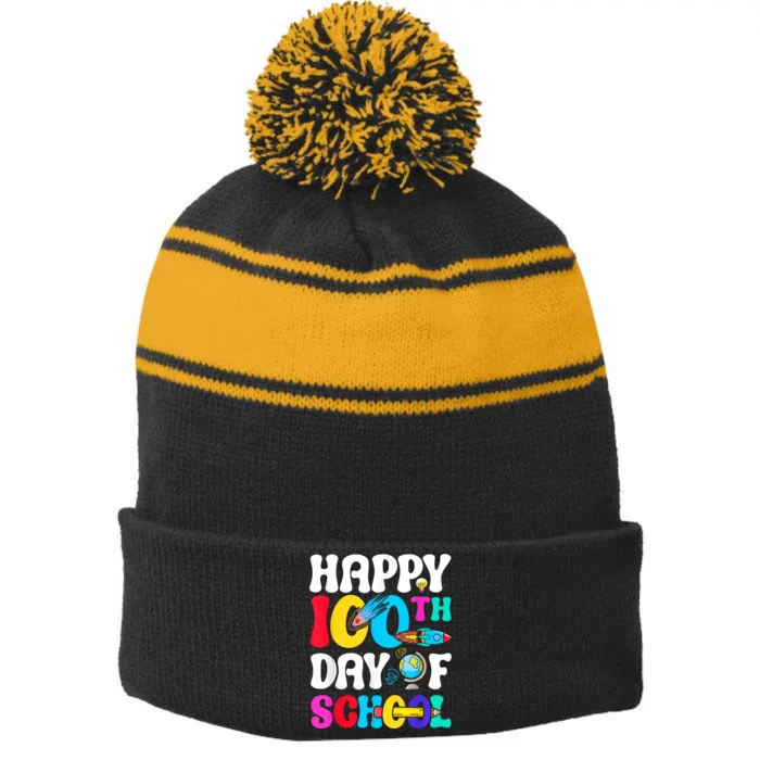 Happy 100th Day Of School 2024 100 Day Of School Stripe Pom Pom Beanie