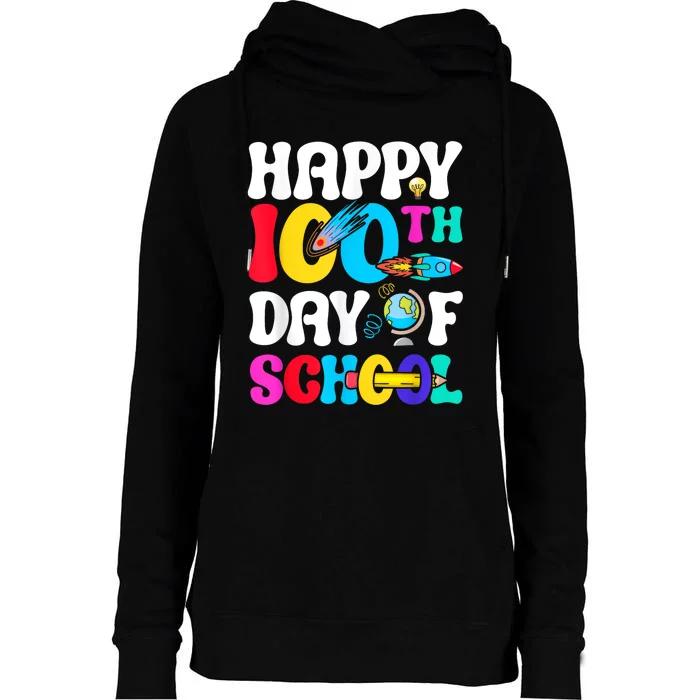 Happy 100th Day Of School 2024 100 Day Of School Womens Funnel Neck Pullover Hood