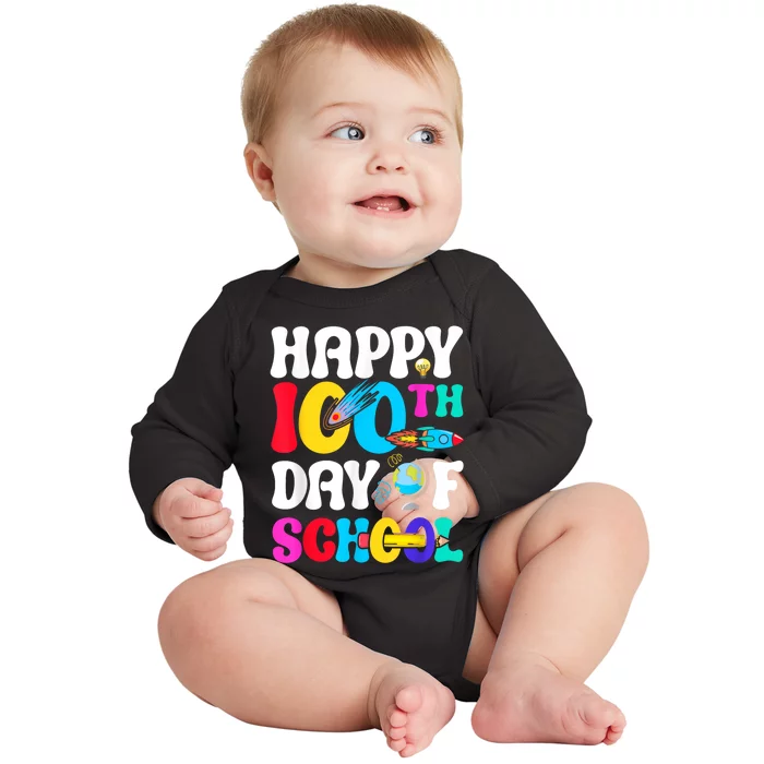 Happy 100th Day Of School 2024 100 Day Of School Baby Long Sleeve Bodysuit