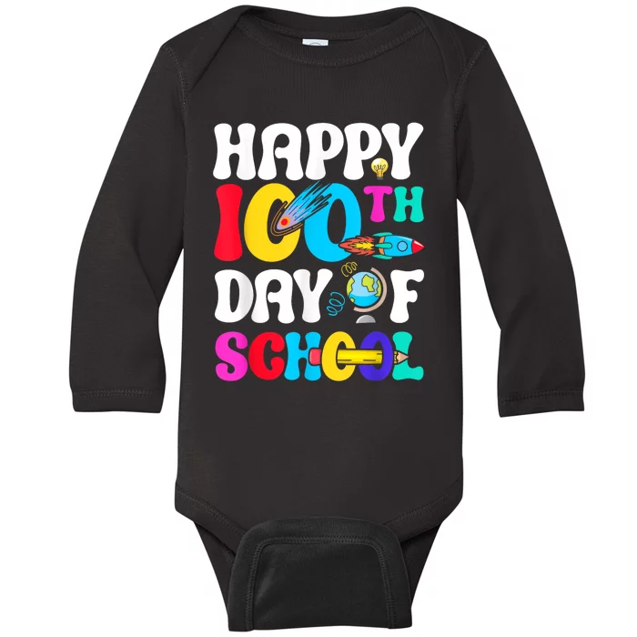 Happy 100th Day Of School 2024 100 Day Of School Baby Long Sleeve Bodysuit