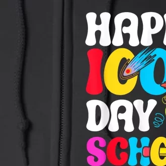 Happy 100th Day Of School 2024 100 Day Of School Full Zip Hoodie