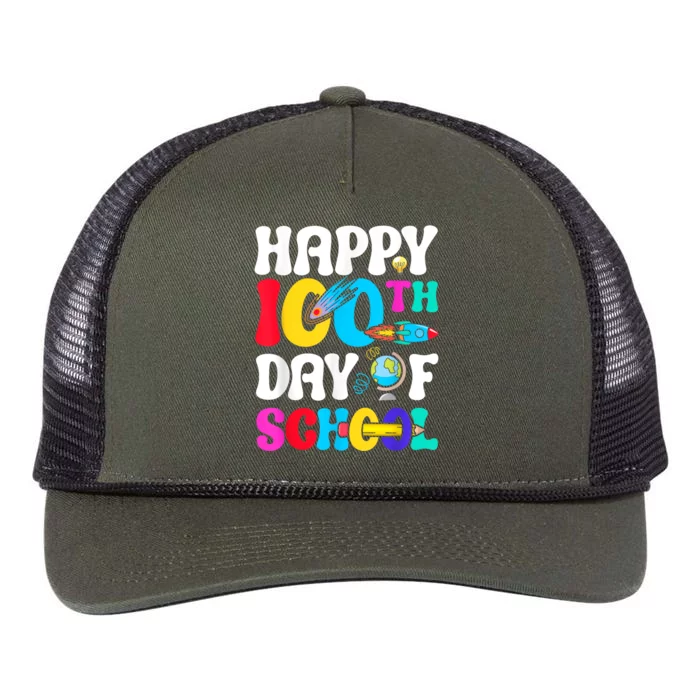 Happy 100th Day Of School 2024 100 Day Of School Retro Rope Trucker Hat Cap