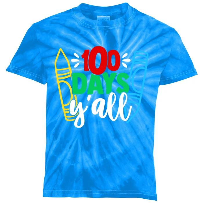 Happy 100 Days Of School 100 Days Y'all Smarter Brighter Gift Kids Tie-Dye T-Shirt