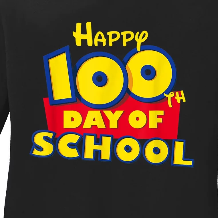 Happy 100th Day of School Toy Cartoon for Teacher or Student Ladies Long Sleeve Shirt