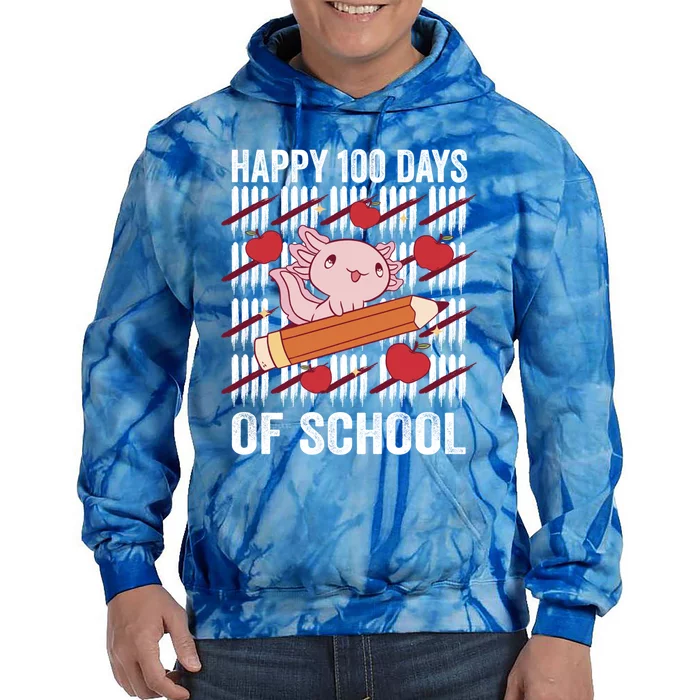 Happy 100 Days Of School Axolotl Kindergarten 100th Day Meaningful Gift Tie Dye Hoodie