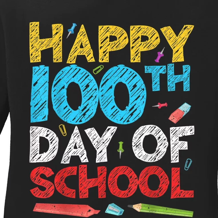 Happy 100th Day Of School Ladies Long Sleeve Shirt