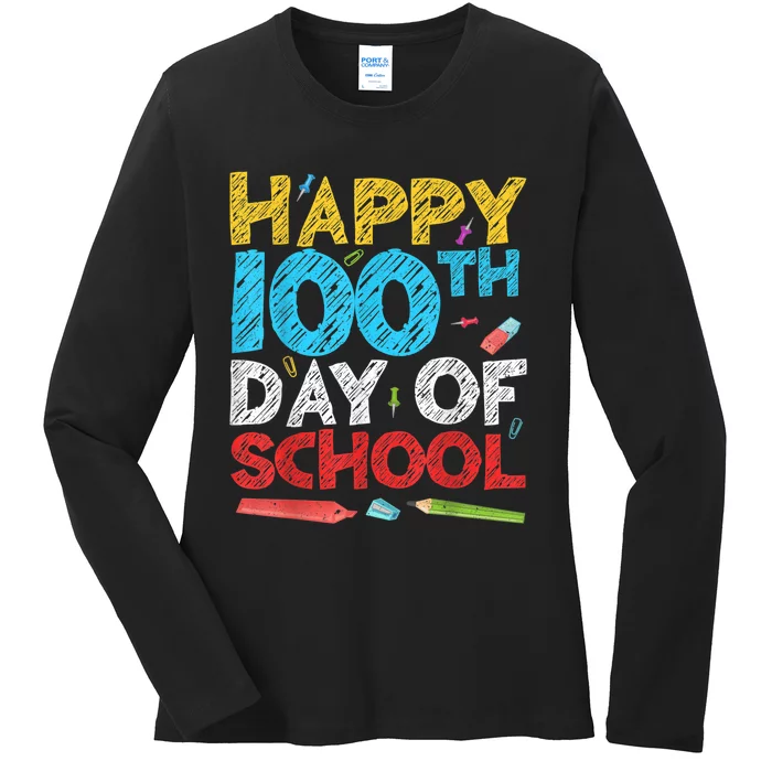 Happy 100th Day Of School Ladies Long Sleeve Shirt