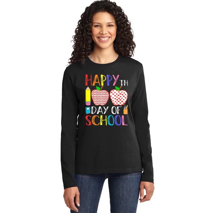 Happy 100th Day Of School Teacher 100 days Ladies Long Sleeve Shirt