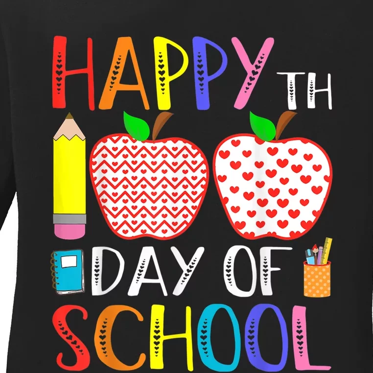 Happy 100th Day Of School Teacher 100 days Ladies Long Sleeve Shirt