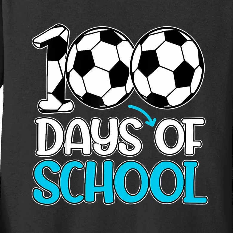 Happy 100 Days Of School 100th Day Soccer Teacher Boy Kids Long Sleeve Shirt