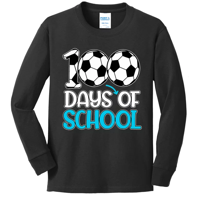 Happy 100 Days Of School 100th Day Soccer Teacher Boy Kids Long Sleeve Shirt