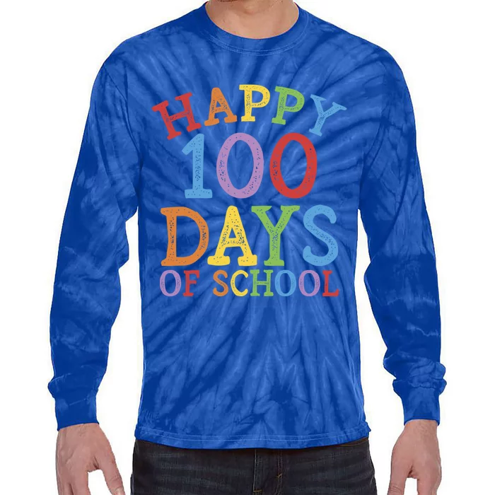 Happy 100 Days Of School Funny Gift 100th Day Rainbow Great Gift Tie-Dye Long Sleeve Shirt