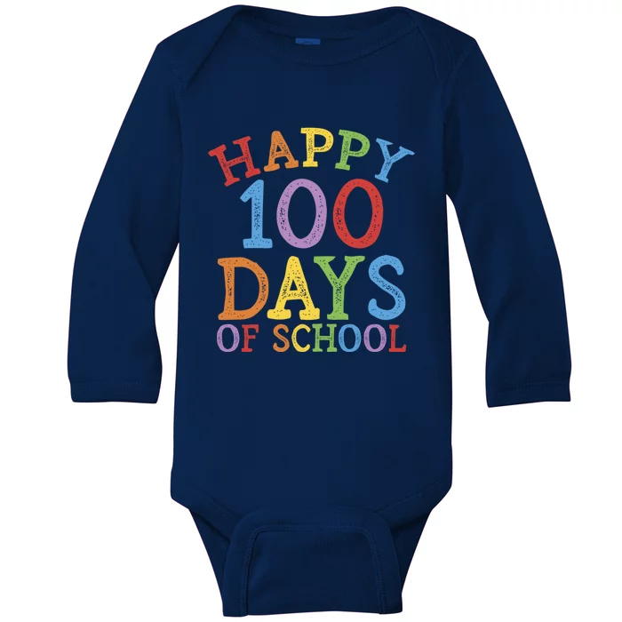 Happy 100 Days Of School Funny Gift 100th Day Rainbow Great Gift Baby Long Sleeve Bodysuit