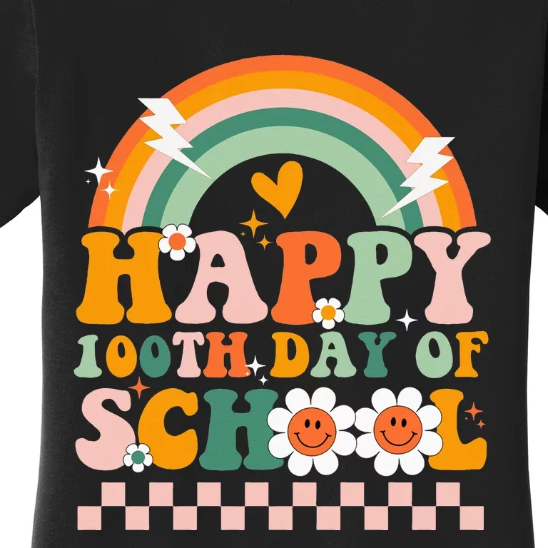 Happy 100 Days of School Teacher Groovy 100th day Women's T-Shirt